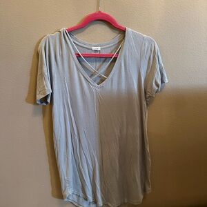 Garage Women's V-Neck Crisscross Tee - Light Gray
